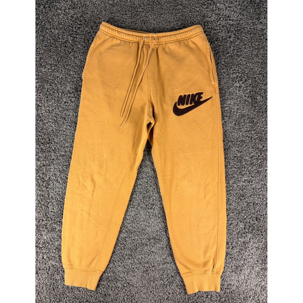 Nike Sportswear Fleece Joggers Tan Brown Chenille Logo Sweatpants Medium